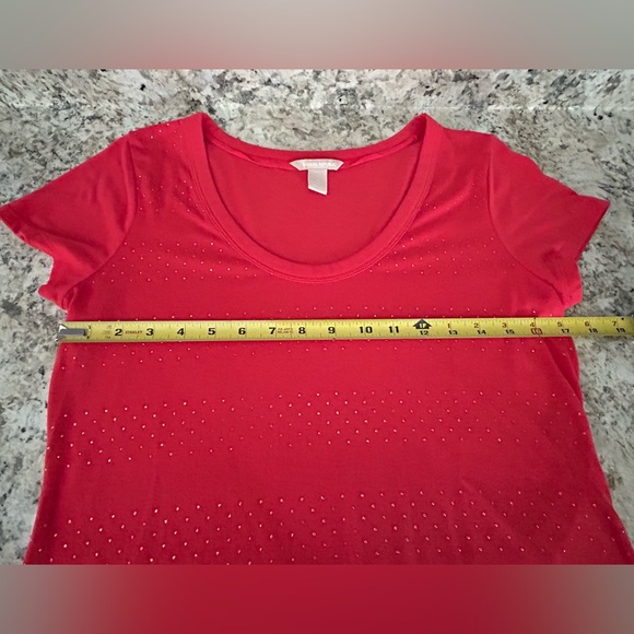 Banana Republic Tomato Orange Red Tee Top Gold Studs Embellished Soft Size M - Picture 10 of 11